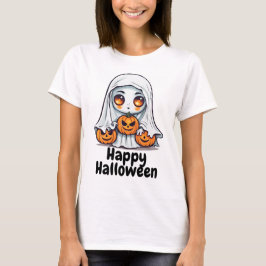 Camiseta Feliz Halloween Fantasminha e Abóboras