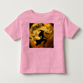 Camiseta Feliz Halloween Feiticeira de Broomstick em abóbor