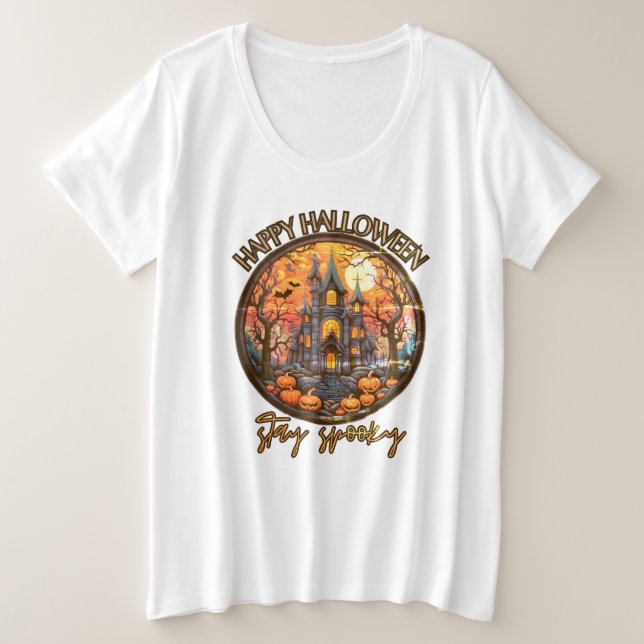 Camiseta Feliz Halloween, fique assustado, castelo (Frente do Design)