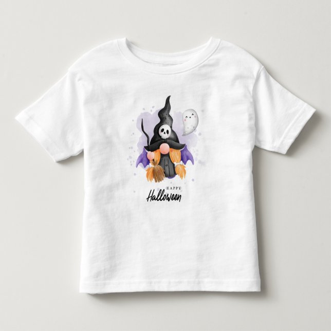 Camiseta Feliz Halloween Fofa Gnome de Halloween (Frente)