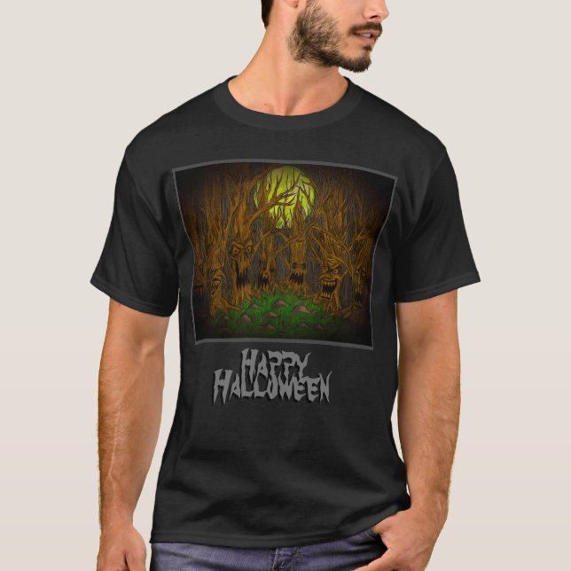 Camiseta Feliz Halloween Forest com mensagem (Frente)