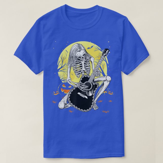 Camiseta Feliz Halloween Funny Skeleton Tocando Bomba De Vi (Frente do Design)