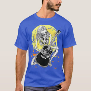 Camiseta Feliz Halloween Funny Skeleton Tocando Bomba De Vi