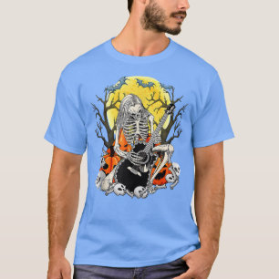 Camiseta Feliz Halloween Funny Skeleton Tocando Bomba De Vi