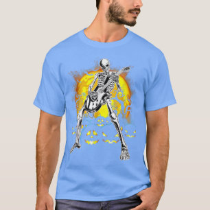 Camiseta Feliz Halloween Funny Skeleton Tocando Bomba De Vi