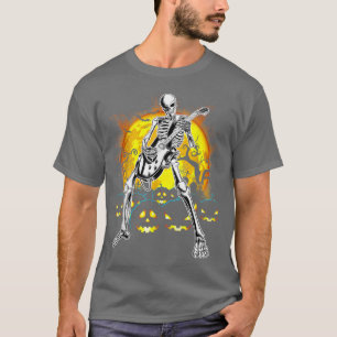 Camiseta Feliz Halloween Funny Skeleton Tocando Bomba De Vi