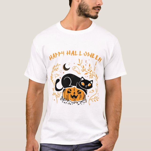 Camiseta feliz halloween gato amor (Frente)