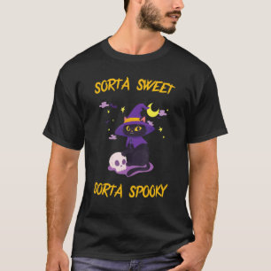 Camiseta Feliz Halloween Gato Preto Meio Doce Meio Sinistro