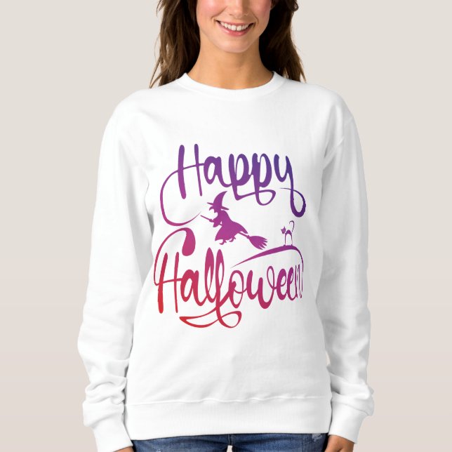 Camiseta Feliz Halloween gradient voando feiticeiro (Frente)