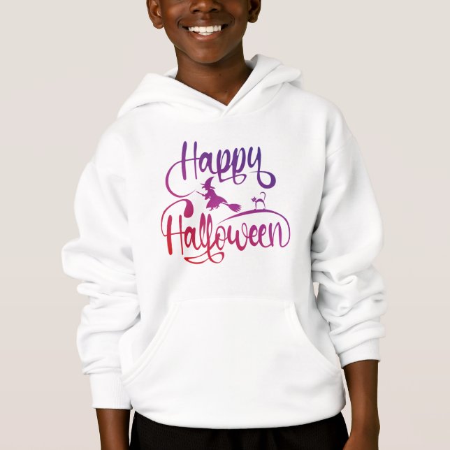 Camiseta Feliz Halloween gradient voando feiticeiro (Frente)