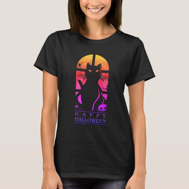 CAMISETA FELIZ HALLOWEEN HORROR CAT (Frente)