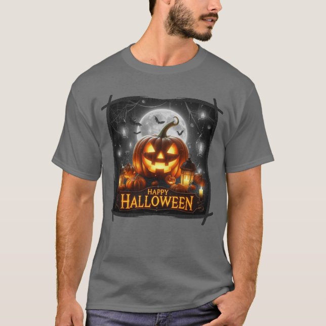 Camiseta Feliz Halloween Jack e Lanterna (Frente)
