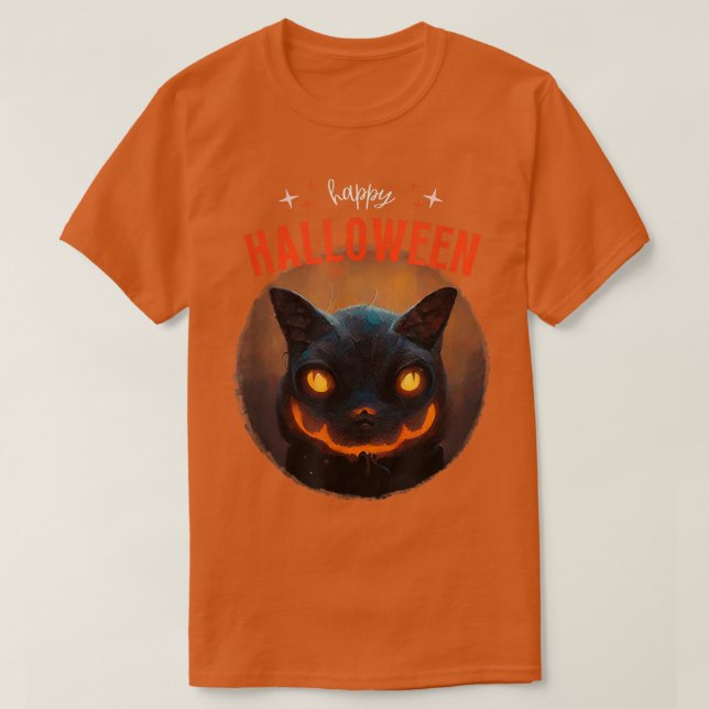 Camiseta Feliz Halloween Jack o Lanterna Cat (Frente do Design)