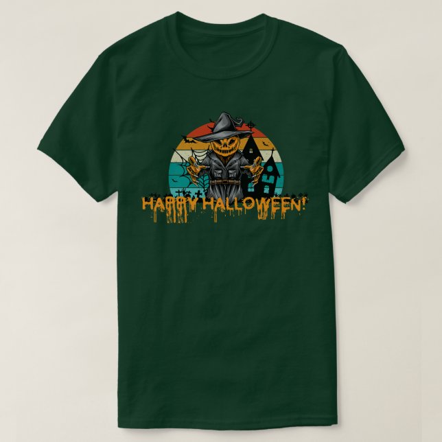 Camiseta Feliz Halloween Jack O'Lantern Witch Men Women Tee (Frente do Design)