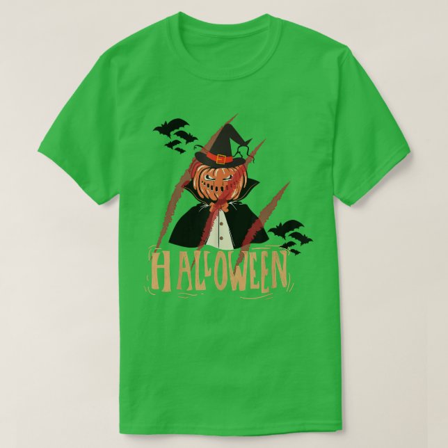 Camiseta Feliz Halloween Jack O'Lanterna Bruxa, Trickortrat (Frente do Design)