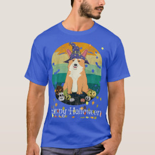 Camiseta Feliz Halloween Kawaii Witch Corgi e Pumpkin Jack