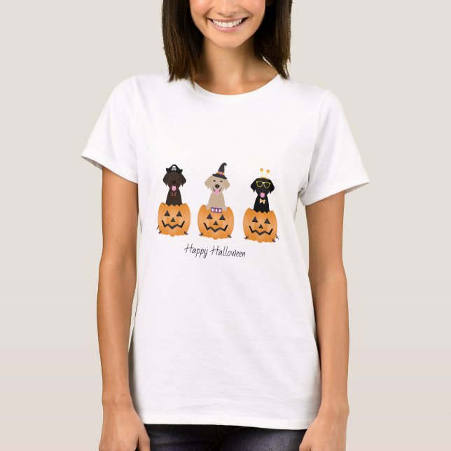 Camiseta Feliz Halloween Labrador Retriever Cães Pumpkin (Frente)