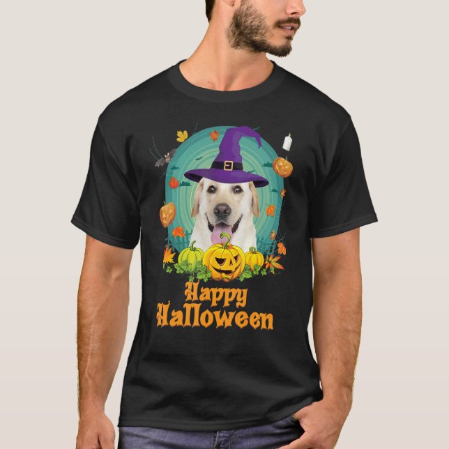 Camiseta Feliz Halloween Labrador Retriever Dog Pumpkin Wit (Frente)