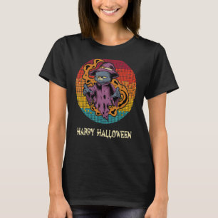 Camiseta Feliz Halloween Mágico Gato Homens Mulheres Crianç