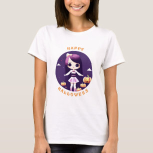 Camiseta Feliz Halloween Menina Kawaii