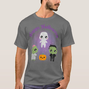 Camiseta Feliz Halloween Monstros Mummy Frankenstein Zombie