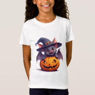 Camiseta Feliz Halloween Morcego Segurando Abóbora 🎃