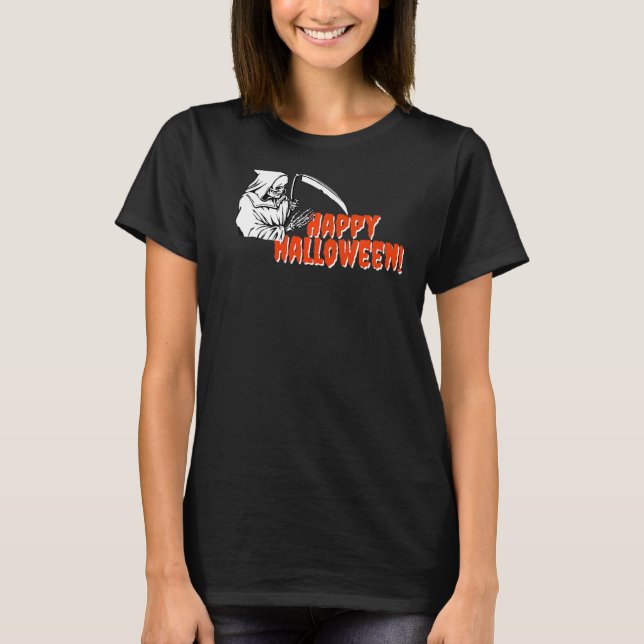 Camiseta Feliz Halloween Orange Grim Reaper (Frente)