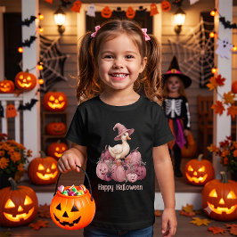 Camiseta Feliz Halloween Pato de Bruxa Fofa & Abóboras Cor-
