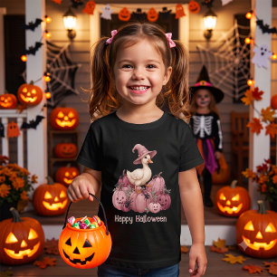 Camiseta Feliz Halloween Pato de Bruxa Fofa & Abóboras Cor-