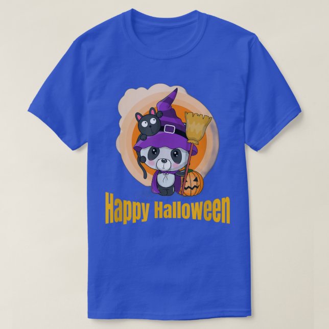 Camiseta Feliz Halloween Pumpkin Broom Bla (Frente do Design)