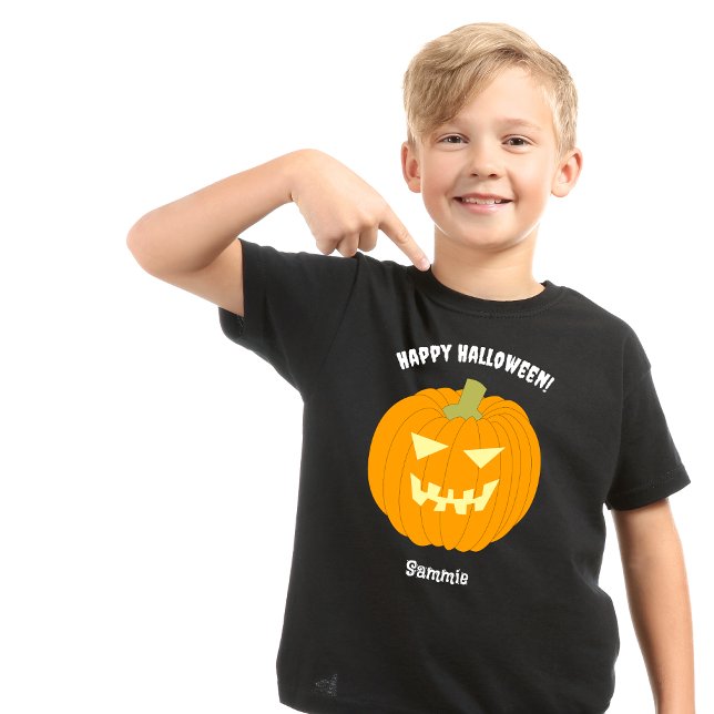 Camiseta Feliz Halloween Pumpkin Nome Personalizado Kids T- (Criador carregado)