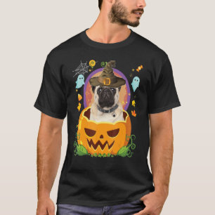 Camiseta Feliz Halloween Pumpkin Pug Dog Witch Cute Ho