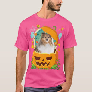 Camiseta Feliz Halloween Pumpkin Sheltie Dog Wittie Chapéu