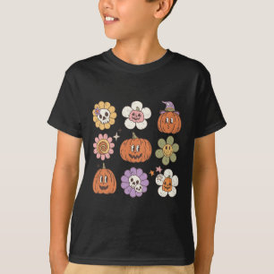 Camiseta Feliz Halloween Pumpkin Skull Flor
