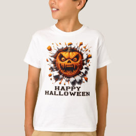 Camiseta Feliz Halloween Pumpkin Smashing Through