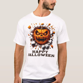Camiseta Feliz Halloween Pumpkin Smashing Through