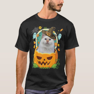 Camiseta Feliz Halloween Pumpkin Turco Angora Cat Witch C