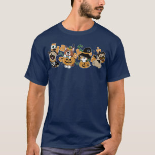 Camiseta Feliz Halloween Pumpkins Pug E Corgi Retro Hallo