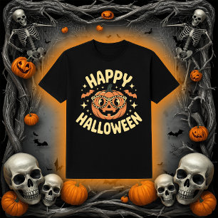 Camiseta Feliz Halloween Retro Abóbora Jack-O'-Lantern