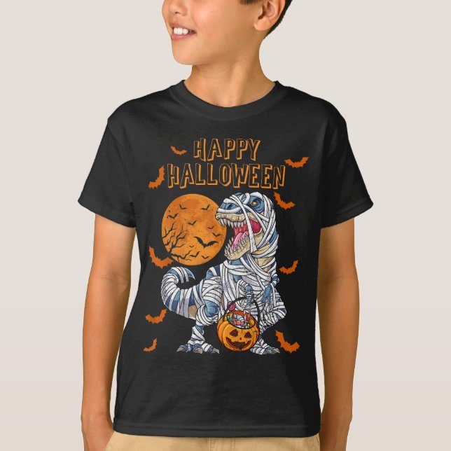 Camiseta Feliz Halloween Retro Dinossaur Pumpkin Mamãe (Frente)