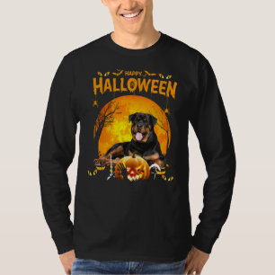 Camiseta Feliz Halloween Rottweiler Cachorros Pumpkin Fatos