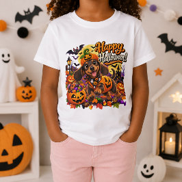 Camiseta Feliz Halloween Roupa de Abóbora Dachshund Fofa