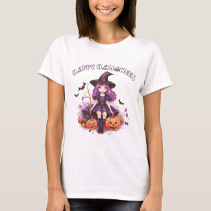 Camiseta Feliz Halloween Roxo Bruxas Pumpkins & Bats