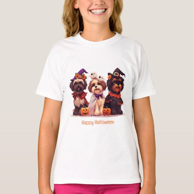 Camiseta Feliz Halloween Shih Tzu Dogs (Frente)