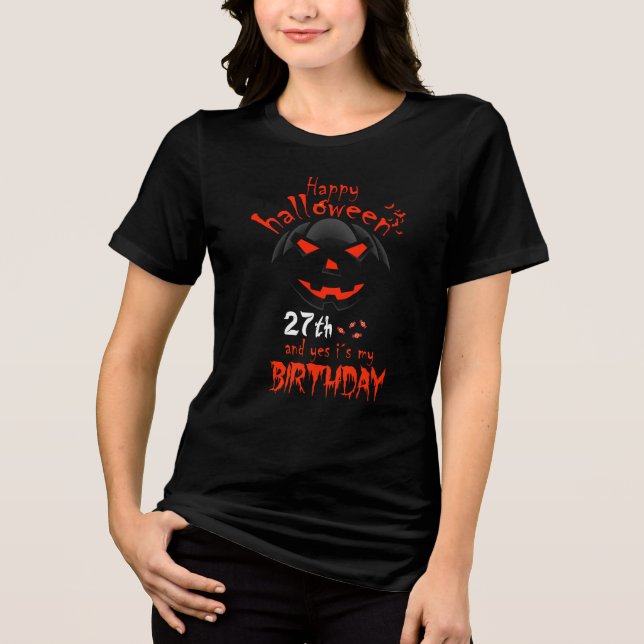 Camiseta Feliz Halloween Sim É o meu 27º aniversário (Frente)
