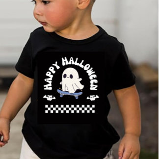 Camiseta Feliz Halloween Skater Fantasma Menino 
