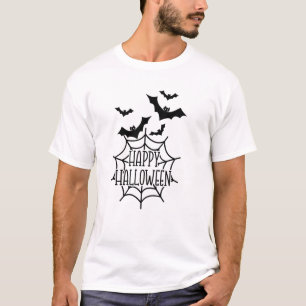 Camiseta Feliz Halloween Spiderweb e morcegos voadores