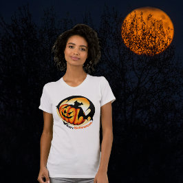 Camiseta Feliz Halloween Spooky Assustadora Pumpkin Bat Wom