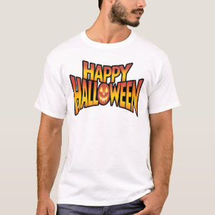 Camiseta Feliz Halloween Spooky Design de texto de Abóbora