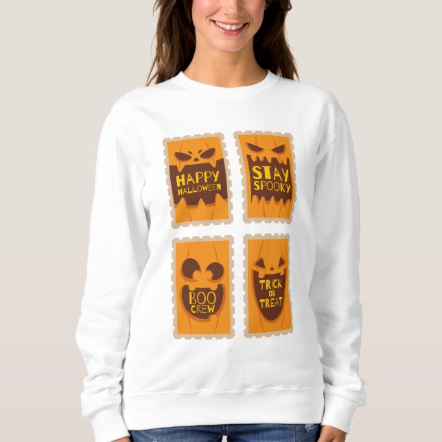 Camiseta Feliz Halloween Spooky Retro Pumpkin Boo Crew (Frente)